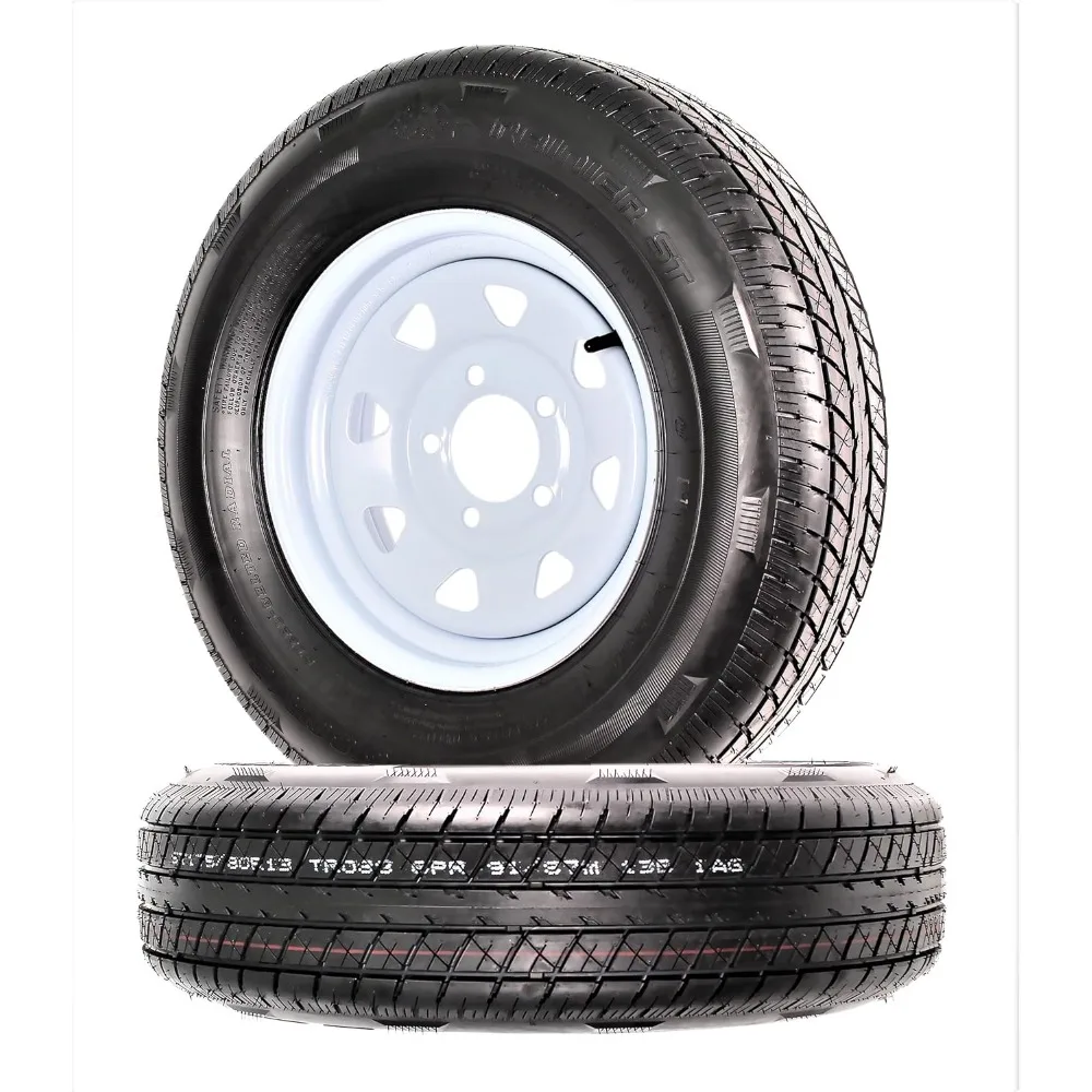 

eCustomrim 2-Pack Radial Trailer Tire On Rim ST175/80R13 13 in. Load Range C 5 Lug White Spoke Wheel - 6 Year Warranty w/Free Ro