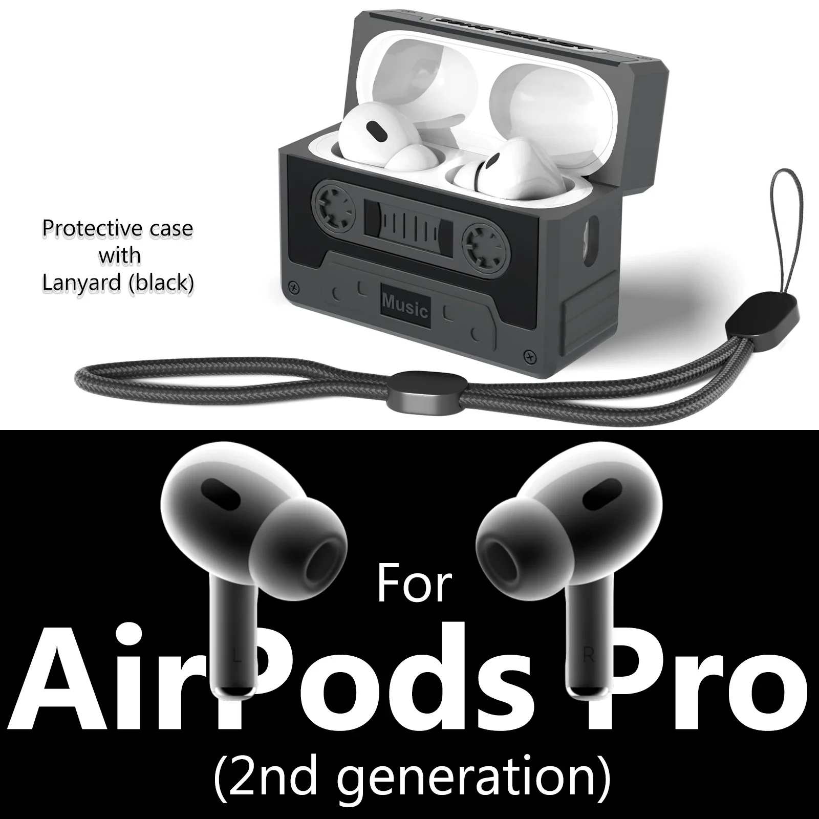 Защитный чехол подходит для Airpods Pro/Pro 2, защитный чехол из жидкого силикона со шнурком, забавный классический стиль ленты, 3D-дизайн