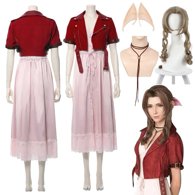 Final Fantasy VII Cosplay para Mulher, Aerith Gainsward, Vestido Anime, Roupa Halloween, Fato Carnaval, Adulto