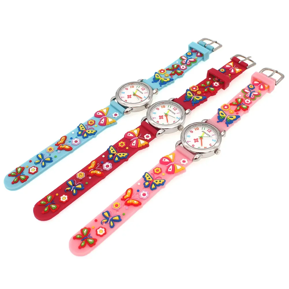 Fashion Leuke 3D Vlinder Kids Horloge Kinderen Horloges Kids Student Meisjes Quartz Lederen Polshorloge