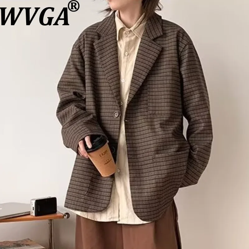

WVGA Spring Autumn New Men's Tide Plaid Trendy Turn-Down Collar Blazer Niche Chic Casual Long Sleeve Suit Jackets Ins Y2K W15020