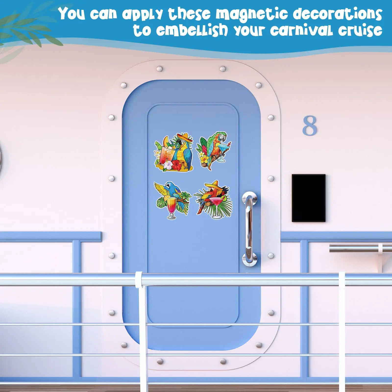 4 Pieces Margarita Parrot Magnets Tropical Drink Cruise Door Decorations Drinking Parrot Cruise Door Magnets for Carnival Refri
