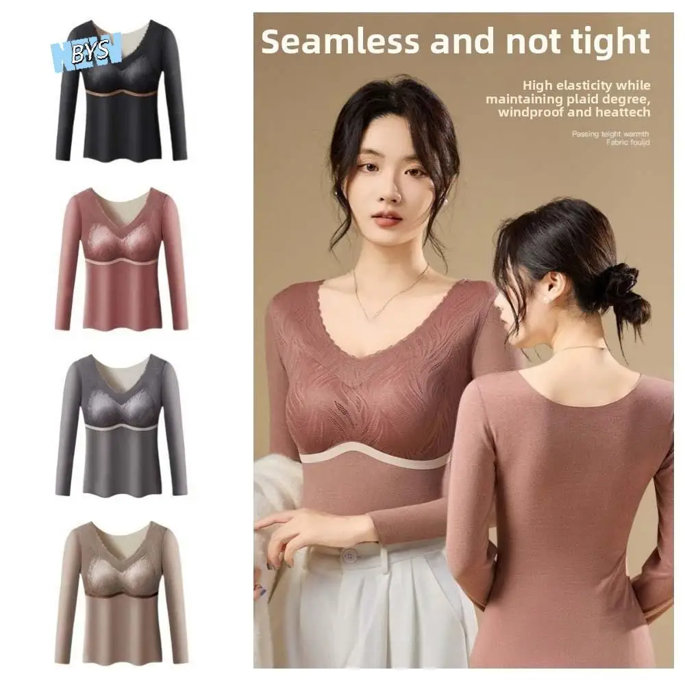ملابس حرارية نسائية كبيرة الحجم ملابس علوية دافئة على شكل حرف U رقبة مستديرة ملابس داخلية حرارية ملابس داخلية غير مرئية دافئة ملابس علوية طويلة للخريف/الشتاء #1