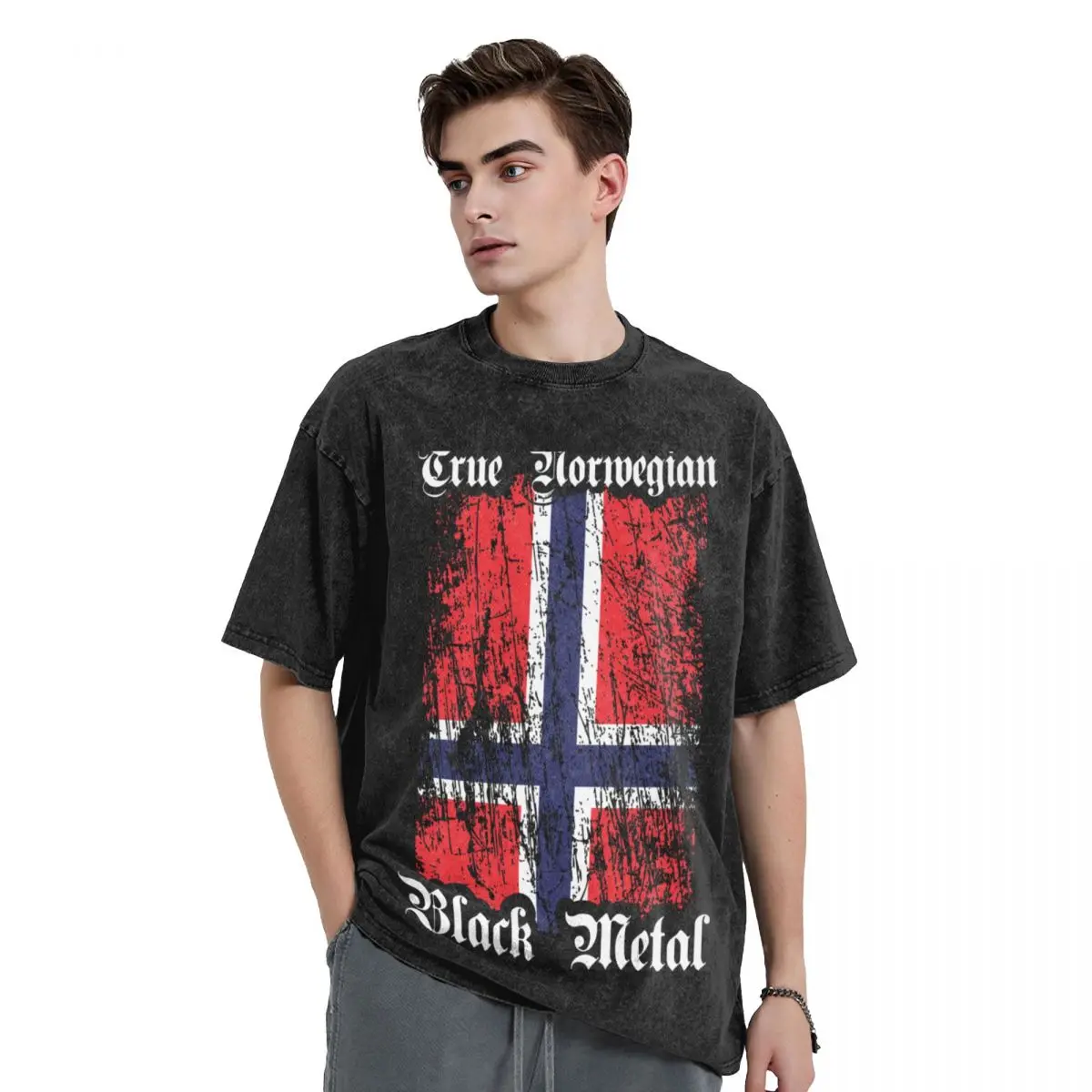 True Norwegian Black Metal - Norwegian flag upright T-Shirt sublime graphic t shirt vintage plus sizes mens t shirts top quality