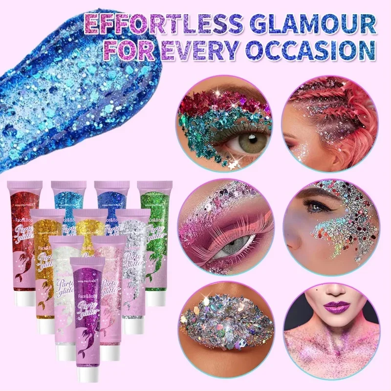 Sparkling Sequins Glitter Gel Stick Mermaid Sequin Body Glitter Gel Cosmetic Hair Glitter Festival Makeup for Christmas Party