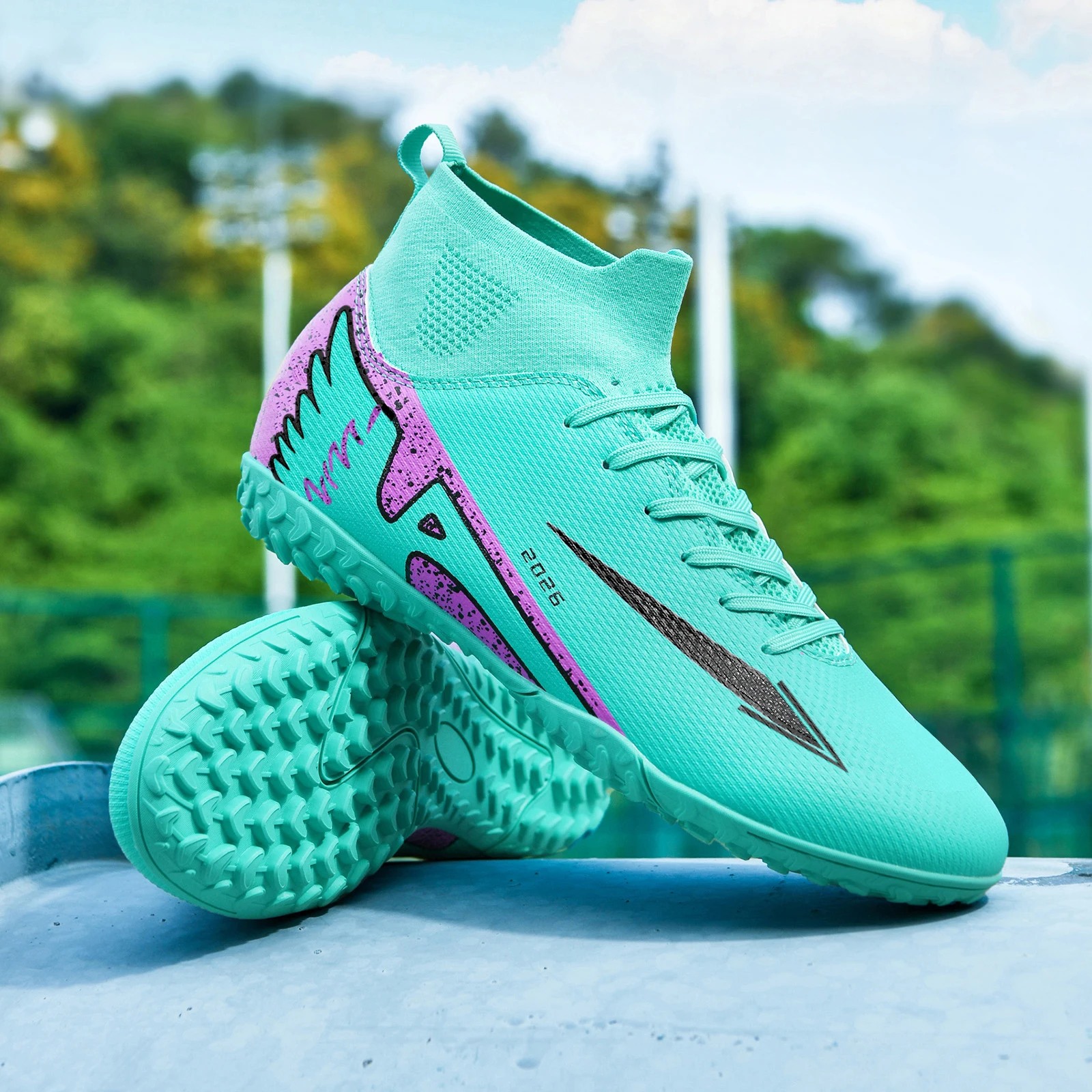 Soccer Cleats for Mens Womens Turf Indoor Soccer Shoes Unisex High Ankle TF Football Boots Youth Training Shoes