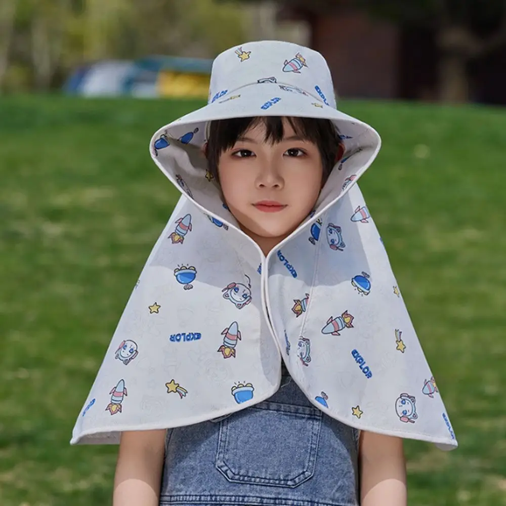 

Cartoon UV Protection Children's Hat Neck Protection Extended Shawl Fisherman Cap Large Brim Sun Hat