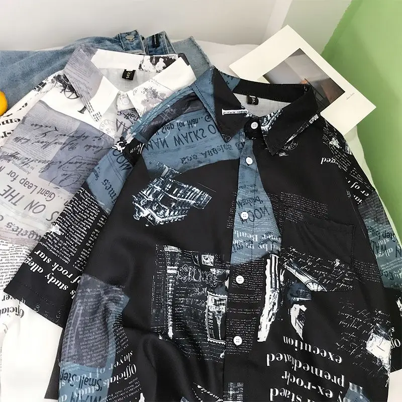 

Женская блузка с цветочным принтом в стиле ретро, гонконгский стиль, свободная рубашка с сердечками, женская рубашка с коротким рукавом, дизайнерская ниша