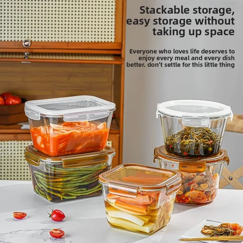 Caja de Frescura Blanca – Vidrio de Borosilicato, Diseño Apilable para Refrigerador/Congelador – Perfecta para Kimchi en Conserva, Frutas y Sobras de Comida