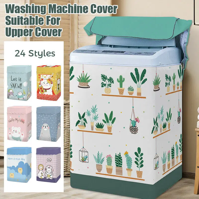 

Fully Automatic Washing Machine Dustproof Cover Cartoon Animal Waterproof Case Protective Dust Jacket Front Top Open