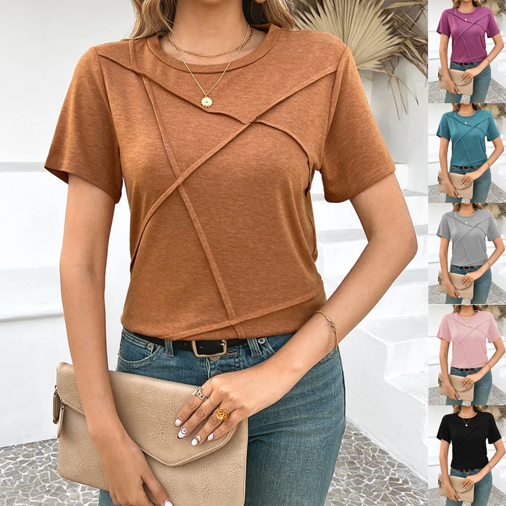 

2025 Women's Solid Color Casual T-Shirt Summer Holiday Basic Short Sleeve Top Streetwear Casual Pullover T-Shirts Women Clothing