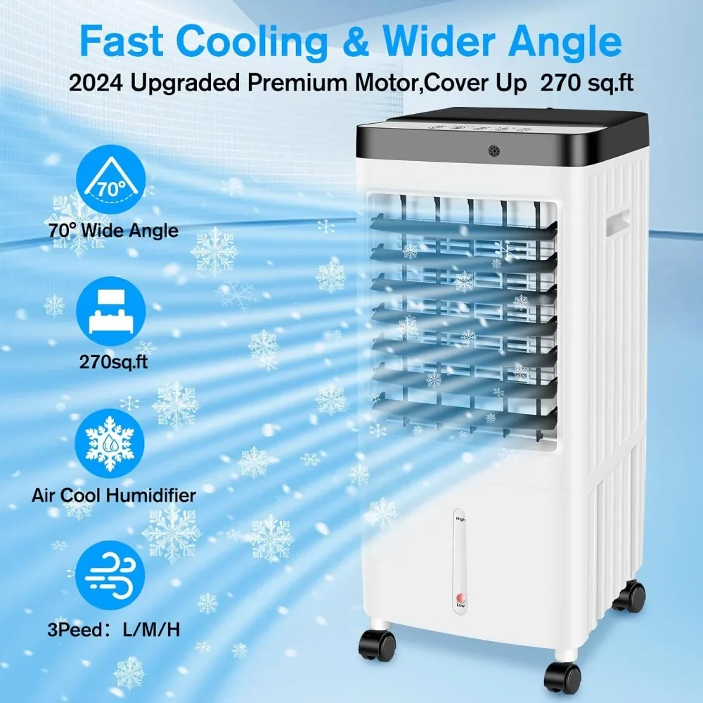 Climatiseurs portables sans fenêtre, refroidisseur de marais 3 en 1, unité alternative avec 3 gels d'eau précieux, minuterie, 3 vitesses, oscillation à 70 °