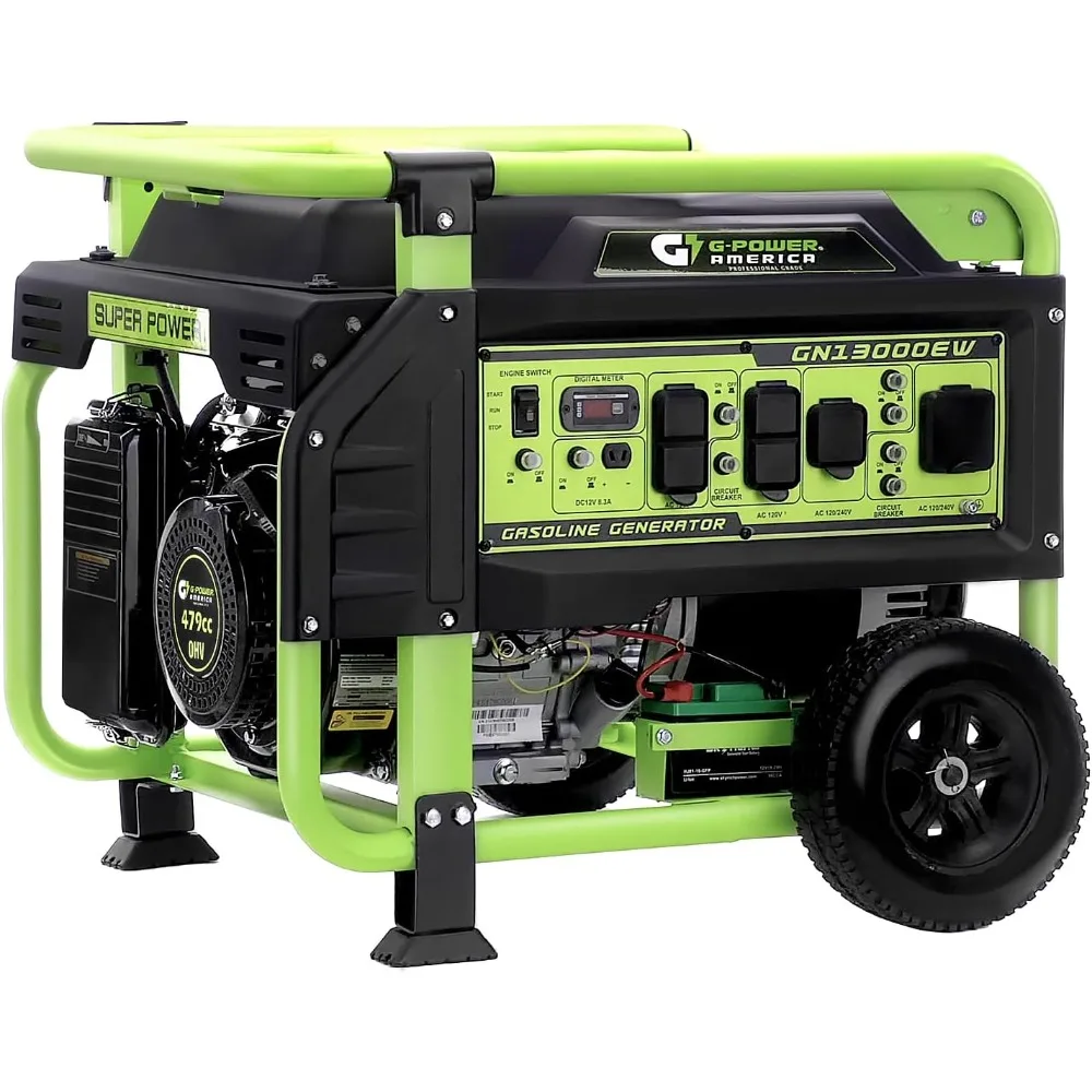 

Portable Generator 13000 Watt,Gasoline Powered,Recoil/Electric Start, 12V-8.3A Charging Outlets, Home Back Up & RV Ready