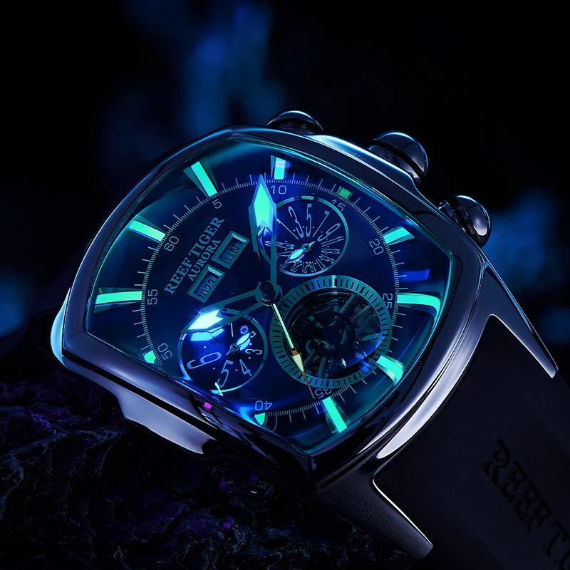 リーフタイガー-男性用多機能ステンレス鋼自動巻き時計,機械式トゥールビヨンウォッチ,ワインバレルファッション,316l,rga3069