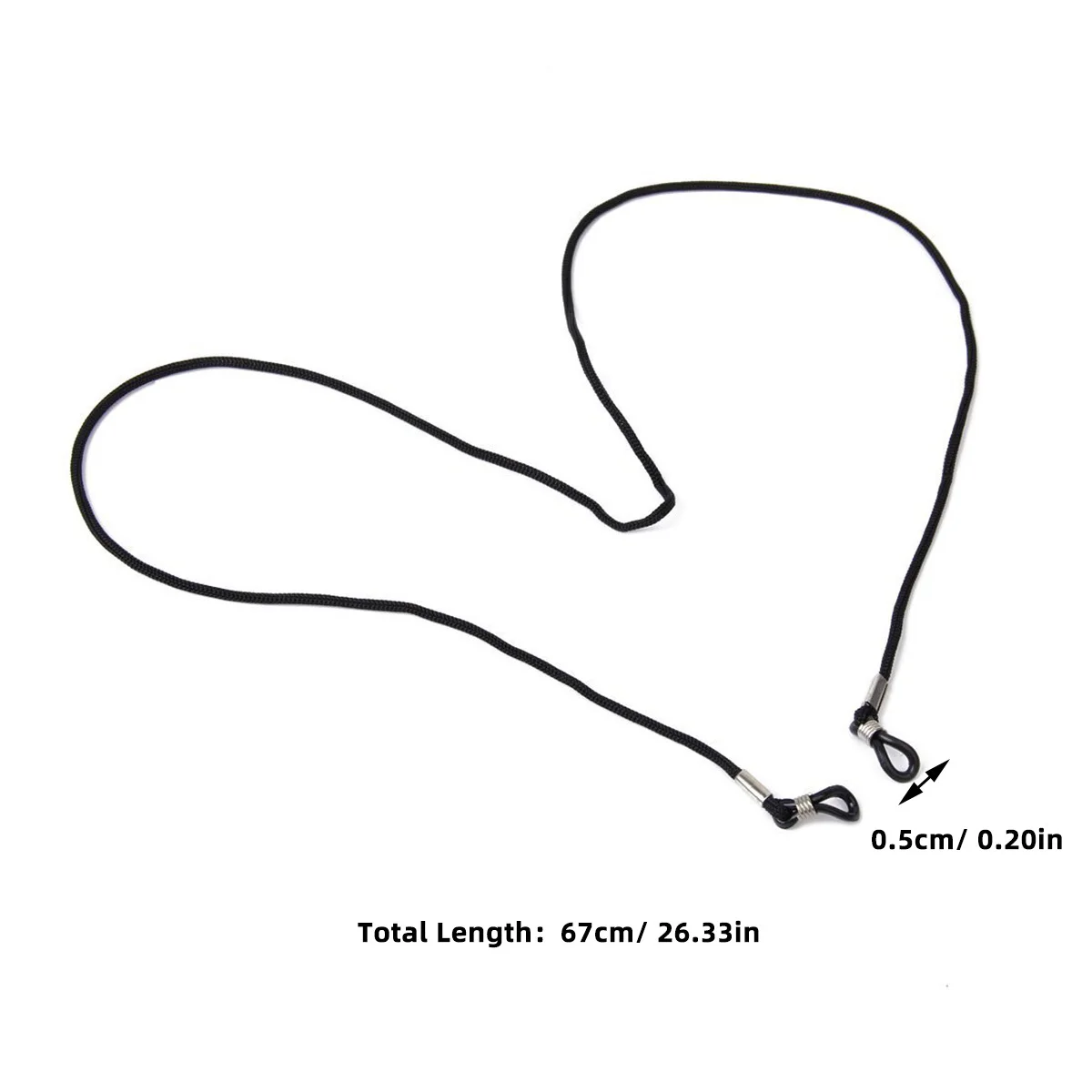حبل نظارات نايلون أسود 67 سم قابل للتعديل مضاد للانزلاق سلسلة عنق لقصر النظر نظارات شمسية للقراءة والرياضات الخارجية والسفر