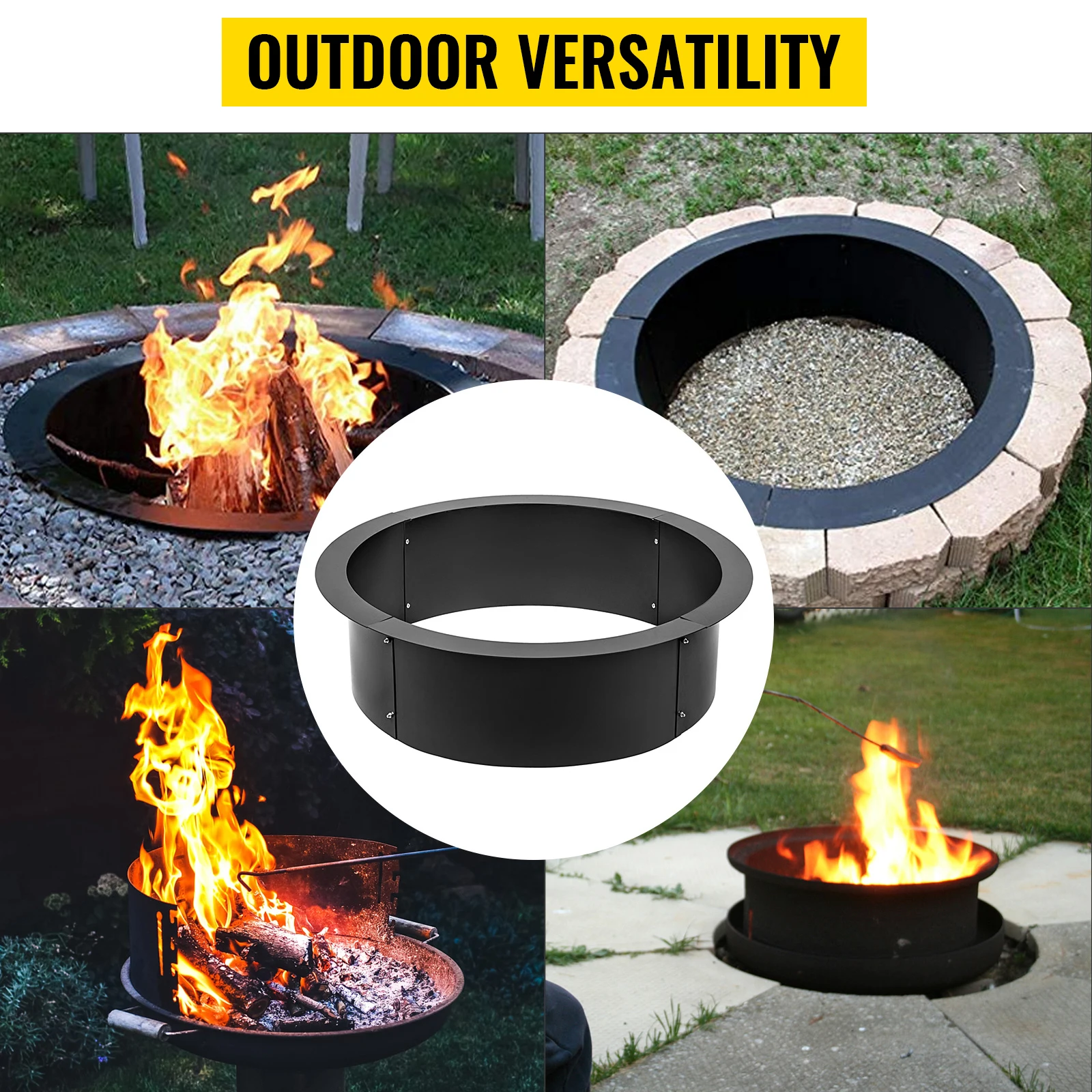 VEVOR Barbecue à Charbon de Bois en Acier Q235 Braséro de Barbecue avec Taille de l'Anneau 107x25cm Bac à Feu pour Feu de Camping, Jardin, Parc, Cuisine Extérieure sur Terrasse, BBQ en Famille