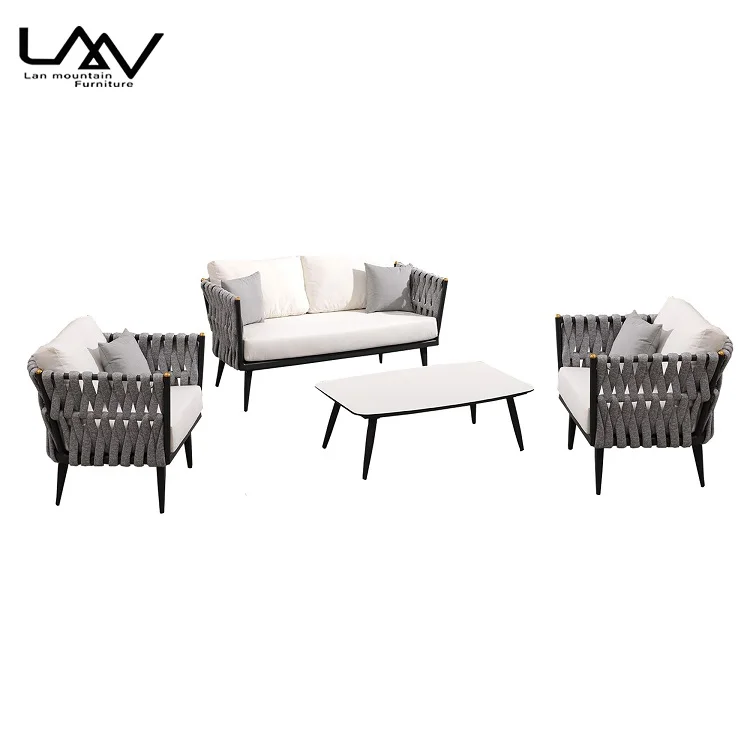 Modern Simple Outdoor Rectangle Coffee Table Garden patio balcony aluminum frame Slate top coffee table furniture