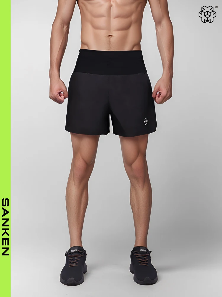 

Мужские спортивные шорты Sanken для бега с быстросохнущей тканью, с поясной сумкой, высокой талией, длиной пять дюймов, подходят для бега и фитнеса.