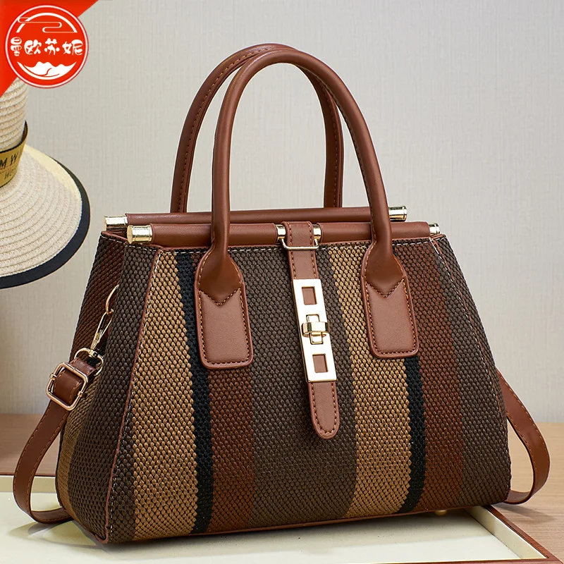 Women's Bag2024New Big Bag Fashion Large Capacity Advanced Texture Crossbody Bag Middle-Aged Women Bag Mom Handbag