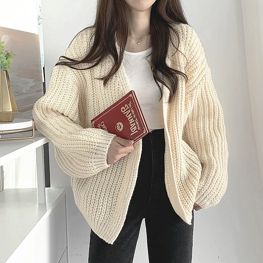 Vintage Women Cardigan Autumn Knitted Sweater Women Casual Korean Harajuku Lantern Sleeve Tops Coat Lazy Wind Y2k Sweater 23328