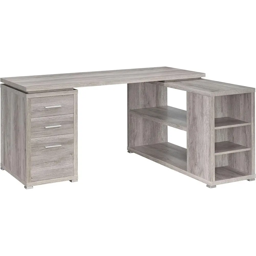 

Деревянный компьютерный стол с 3 ящиками, L-образной формой и 5 регулируемыми элементами, 60 дюймов, цвет серый дрифтвуд