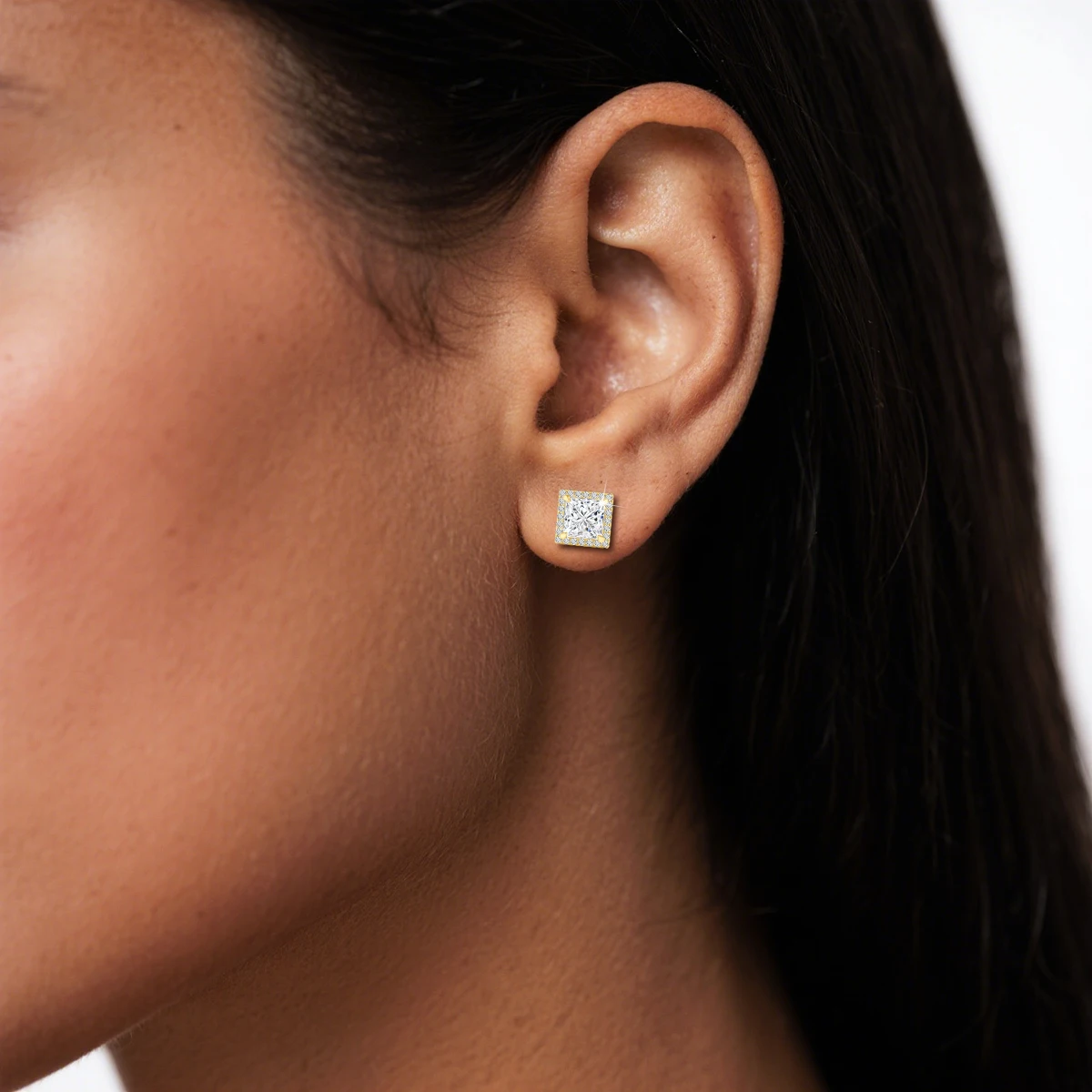 

Princess Cut Moissanite 14K Gold Stud Earrings for Women Halo Au585 k Gold Studs Wedding & Engagement Vintage Fine Jewelry