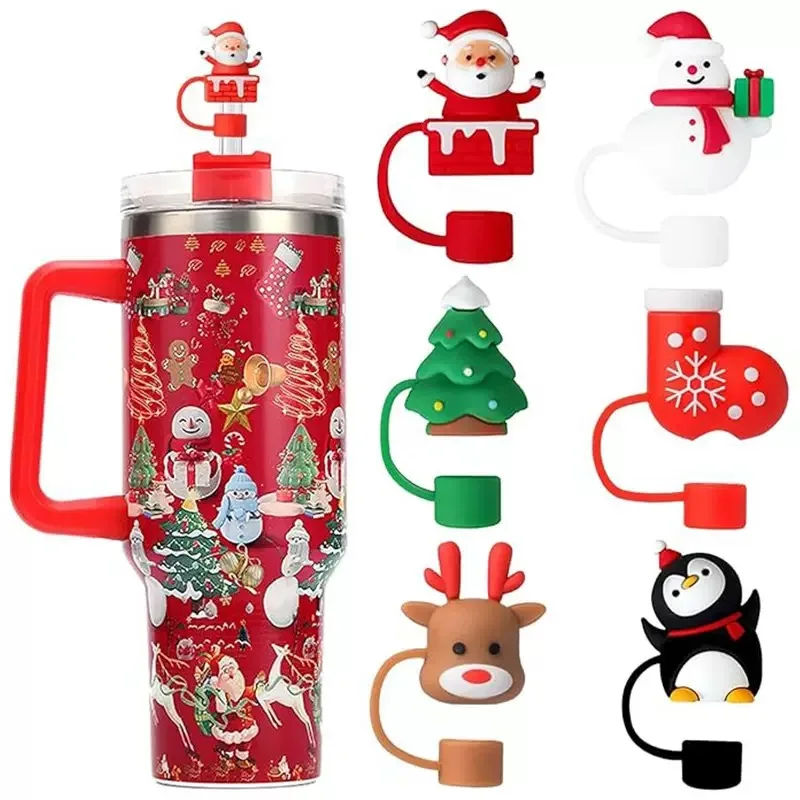1/3/6 PCS Christmas-Style Silicone Straw Covers, Reusable Cute Silicone Straw Tip Protectors - Suitable for Christmas, Halloween