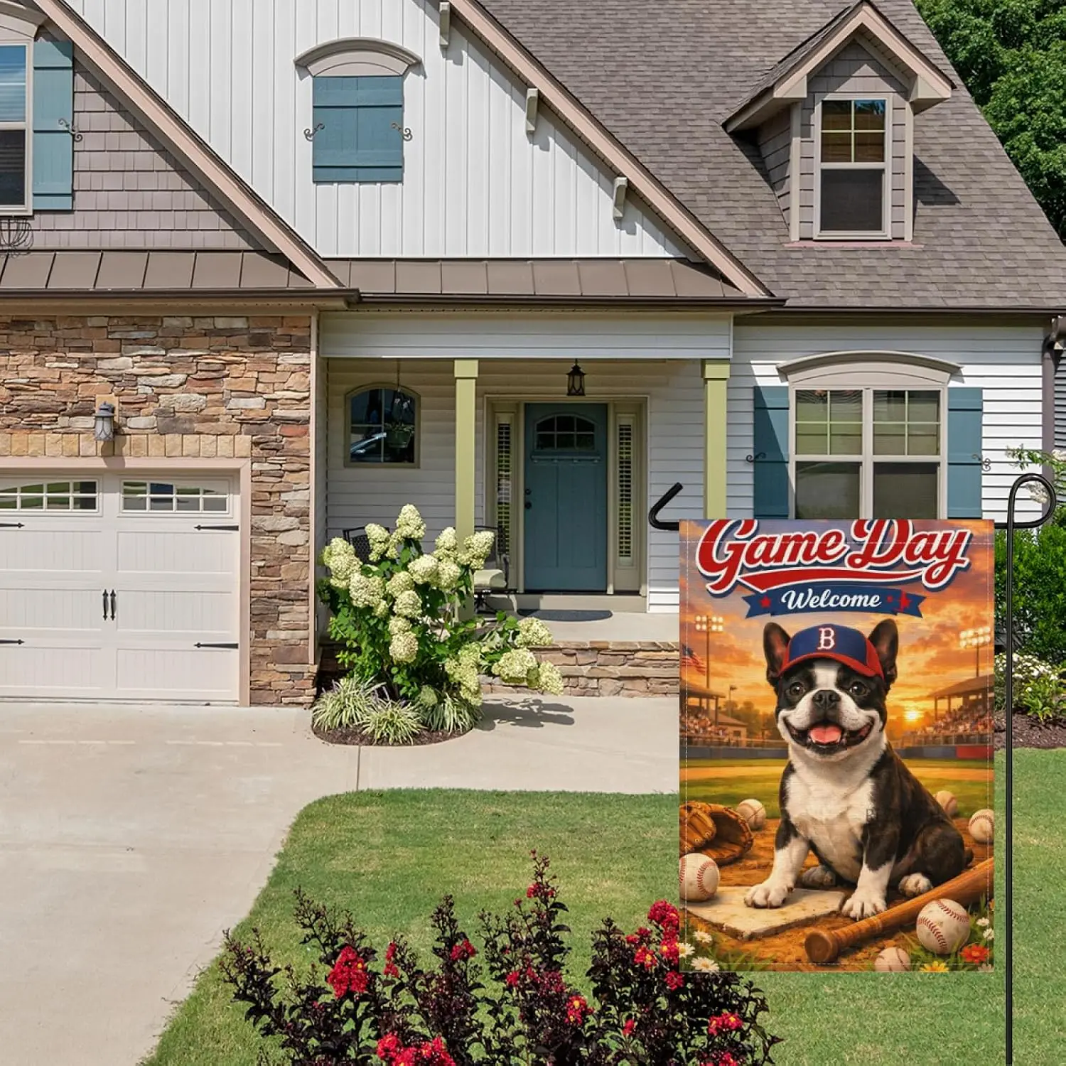 Fun Boston Terrier Dog Game Day Welcome Garden Flag 28x40Inch,Cute Animal Baseball Sports American Spring Summer Outdoor Dec yyi