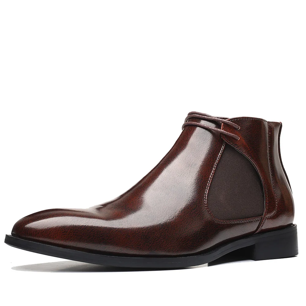 

Men's New Chelsea Boots Slip-On Pointed Toe British Style Plus Size 47 48 Durable Leather Ankle Boots Motorcycle Boots Sneakers