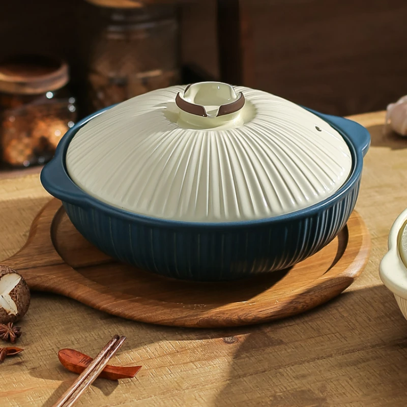 

Japanese Vertical Grain Ceramic Double Ear Anti-ironing Casserole Household Gas Stew Pot High Temperature Clay Pot for Cooking