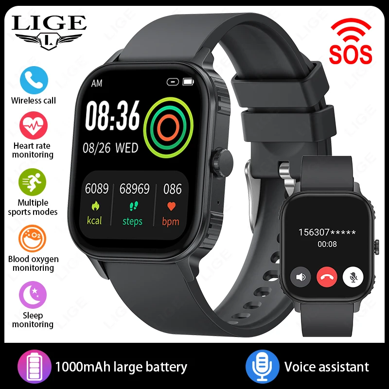 LIGE Smart Watch with 1000mAh Battery and Full Touch Screen
