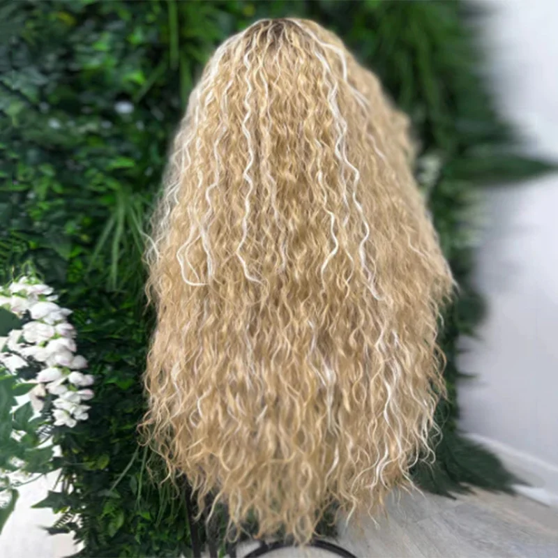 Curly Synthetic Lace Front Wigs For Women 30 inches Soft Roots Ombre Blonde Ginger Highlight Cosplay Wigs Heat Resistant Fibre