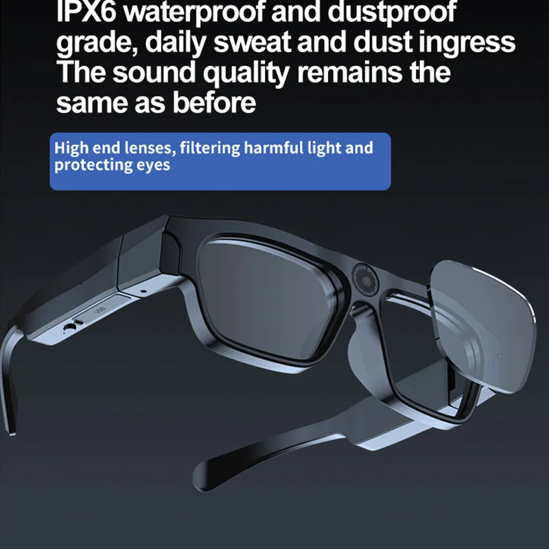 كاميرا نظارات ذكية بلوتوث جديدة 4K تصوير وتسجيل فيديو بتقنية سوداء للموسيقى/المكالمات/الرياضة/السفر/القيادة/الأعمال #2