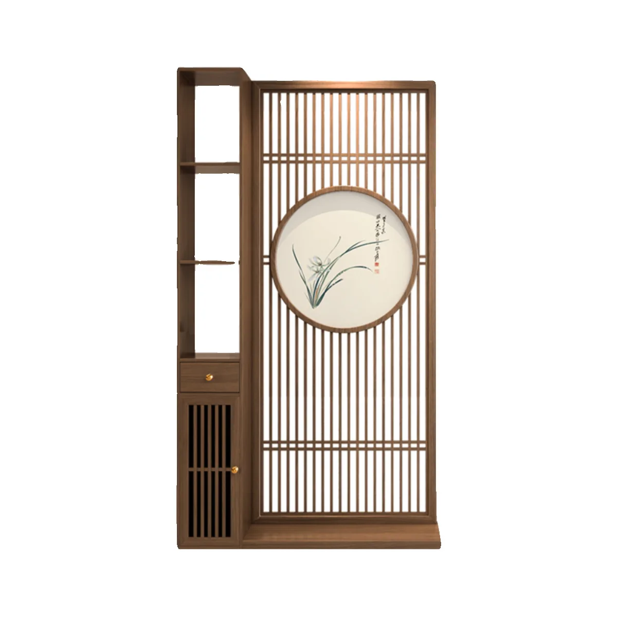 Entry door screen partition rack Entrance cabinet Living room new Chinese solid wood grille Entrance tea room rack
