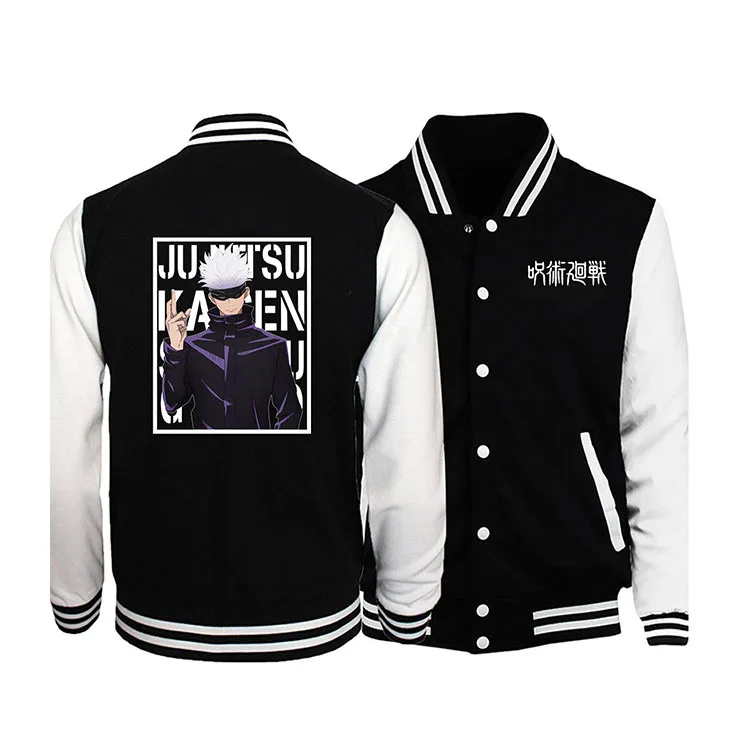 Anime giapponese Jujutsu Kaisen Gojo Satoru uniforme da Baseball giacca uomo Hip Hop abbigliamento in pile caldo abbigliamento sportivo cappotto