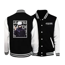 Japanese anime Jujutsu Kaisen Gojo Satoru Baseball Uniform Jacket Men Hip Hop Clothing Fleece Warm Sportswear Oversized Coat