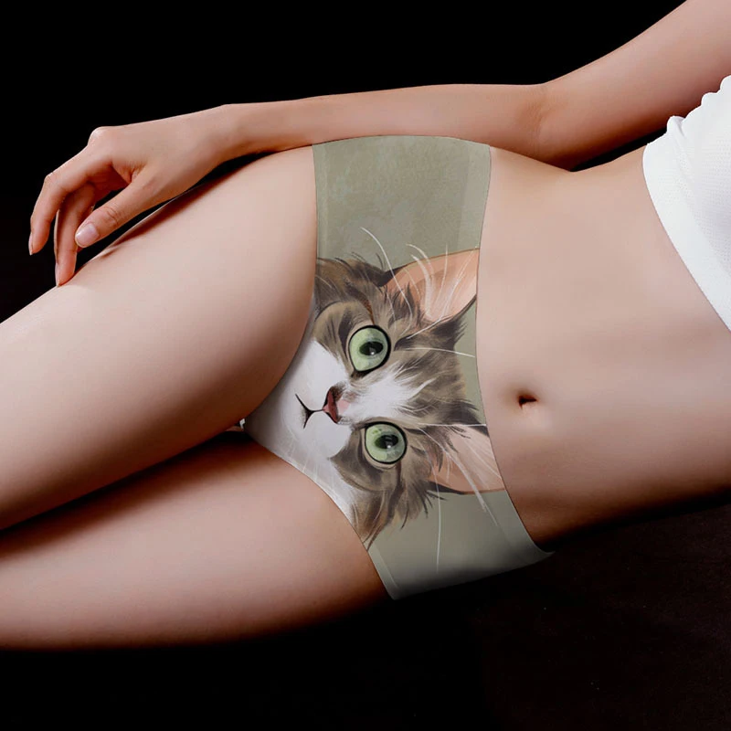 High-quality Panties Women Seamless Lingerie Tight Hip-lifting Briefs Breathable Intimates Cute Cat Print Young Girls Underwear