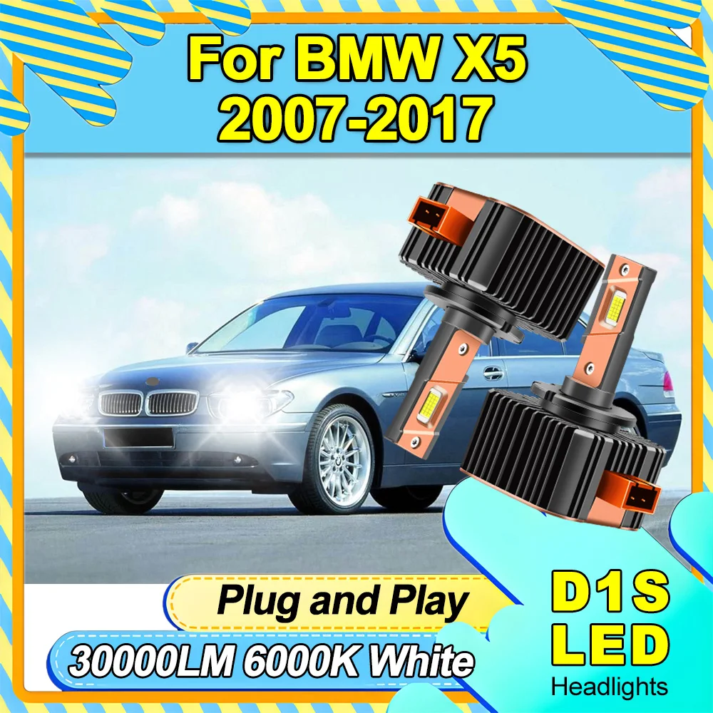 

2PCS 30000LM D1S 120W Auto HID Xenon Lights Canbus LED Headlamps Bulbs 6000K Super White Plug&Play 12V 24V For BMW X5 2007-2017