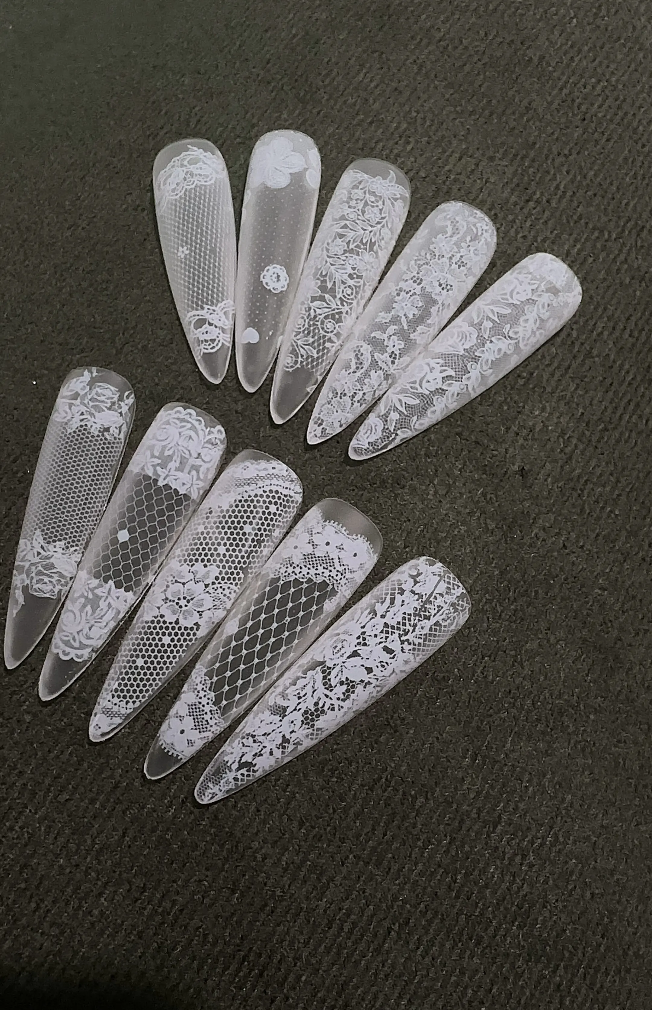 Retro Lace Pattern Nail Transfer Paper in 10 Sets for DIY Nail Decoration