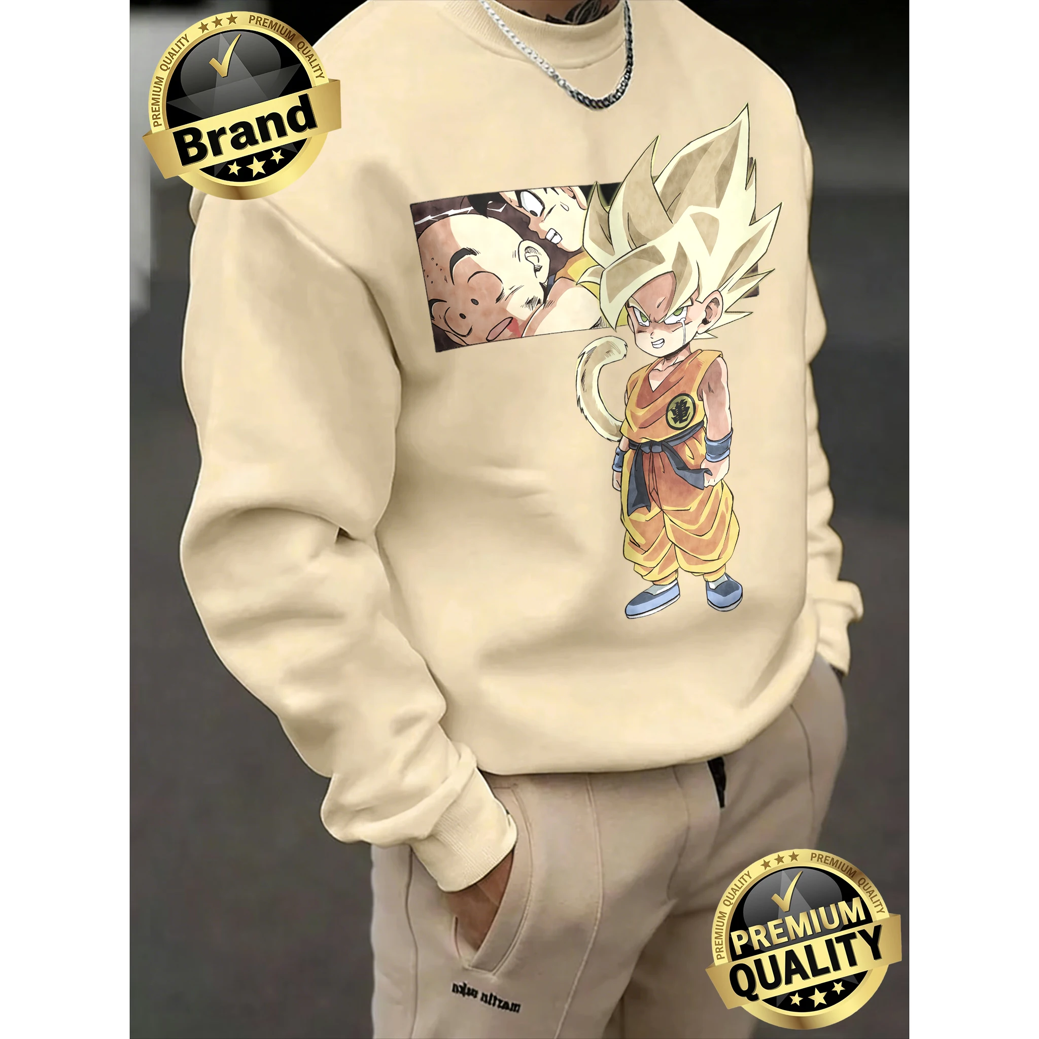 2026 Frühling Herbst Dragon Ball Kid Goku Super Saiyan Print 100% Baumwolle Rundhals-Sweatshirt Herren Oversized Streetwear Unisex Oberteil
