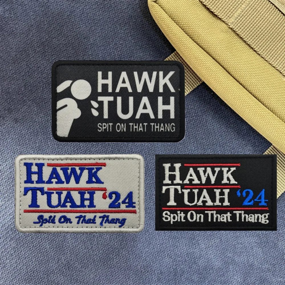 Hawk Tuah Spit on That Thing Viral Funny Meme bestickte Aufnäher für Kleidung, taktischer Rucksack, Moralabzeichen, Militäraufkleber