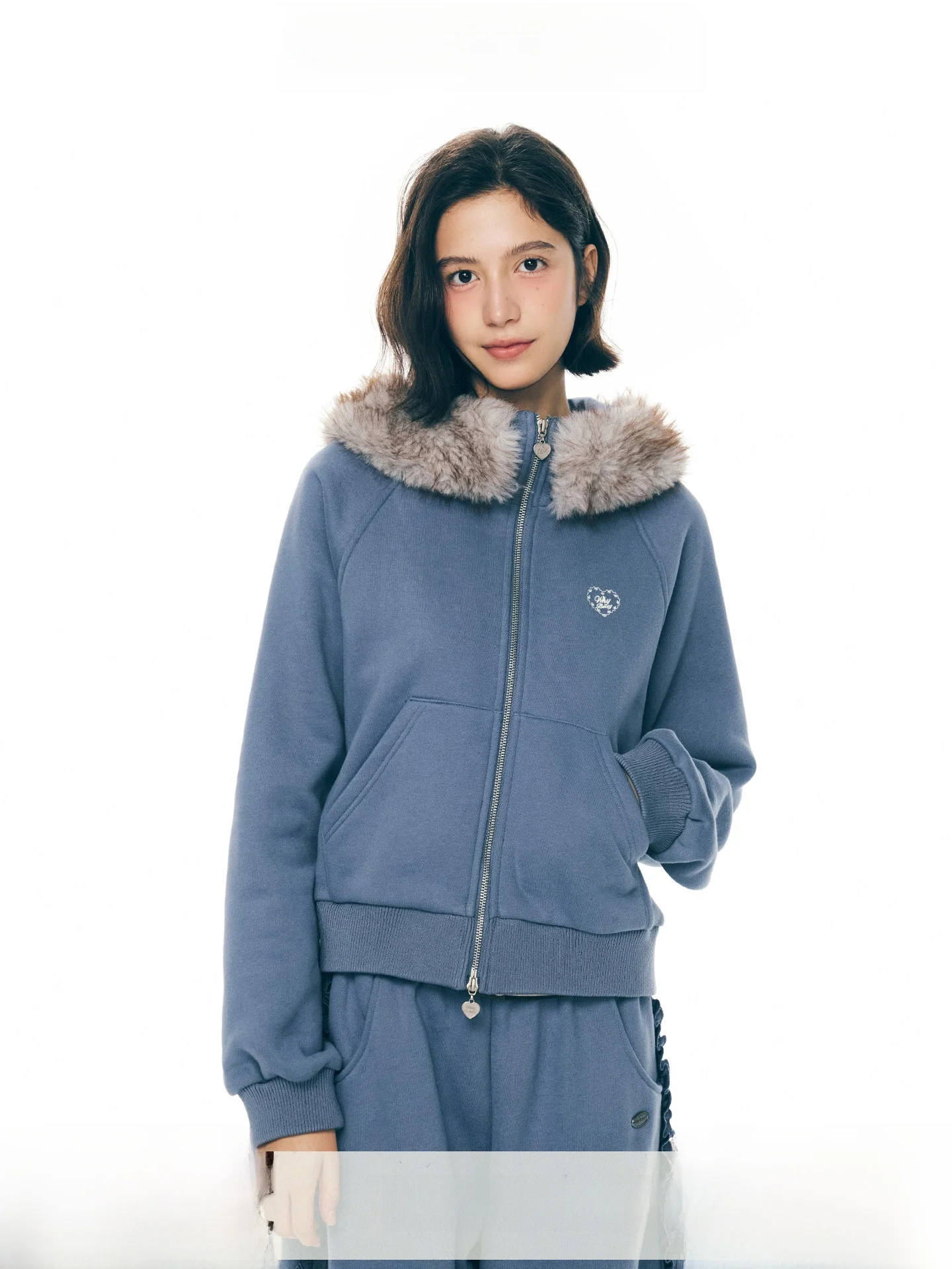 

Модный женский кардиган-свитер WhyBerry с капюшоном и меховым воротником, синий, утепленный, с длинными рукавами, из смесового хлопка