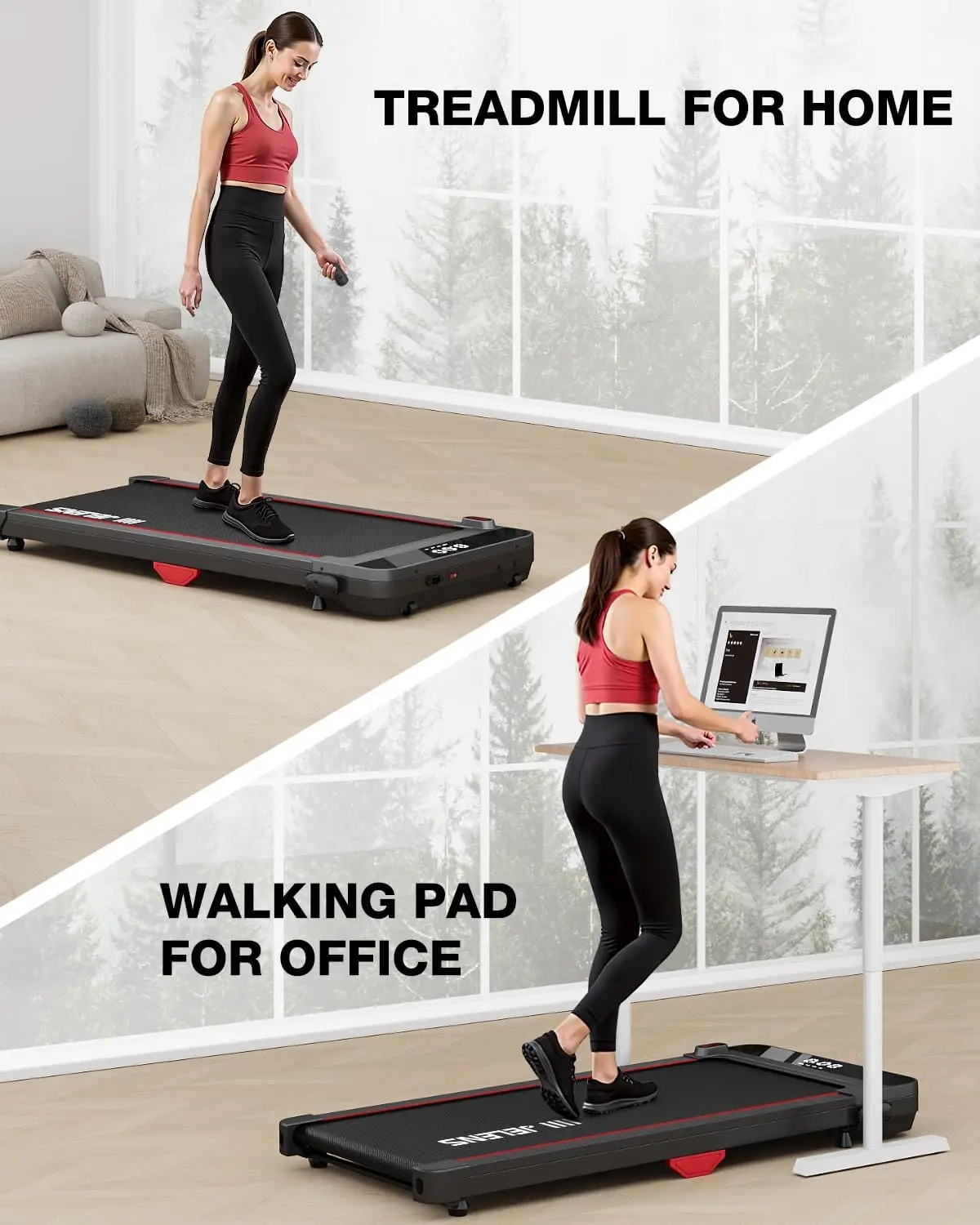 Pad, Under Desk Treadmill, 2.5HP Portable Treadmills for Home/Office, Walking Jogging Machine with Remote Control, LED Display