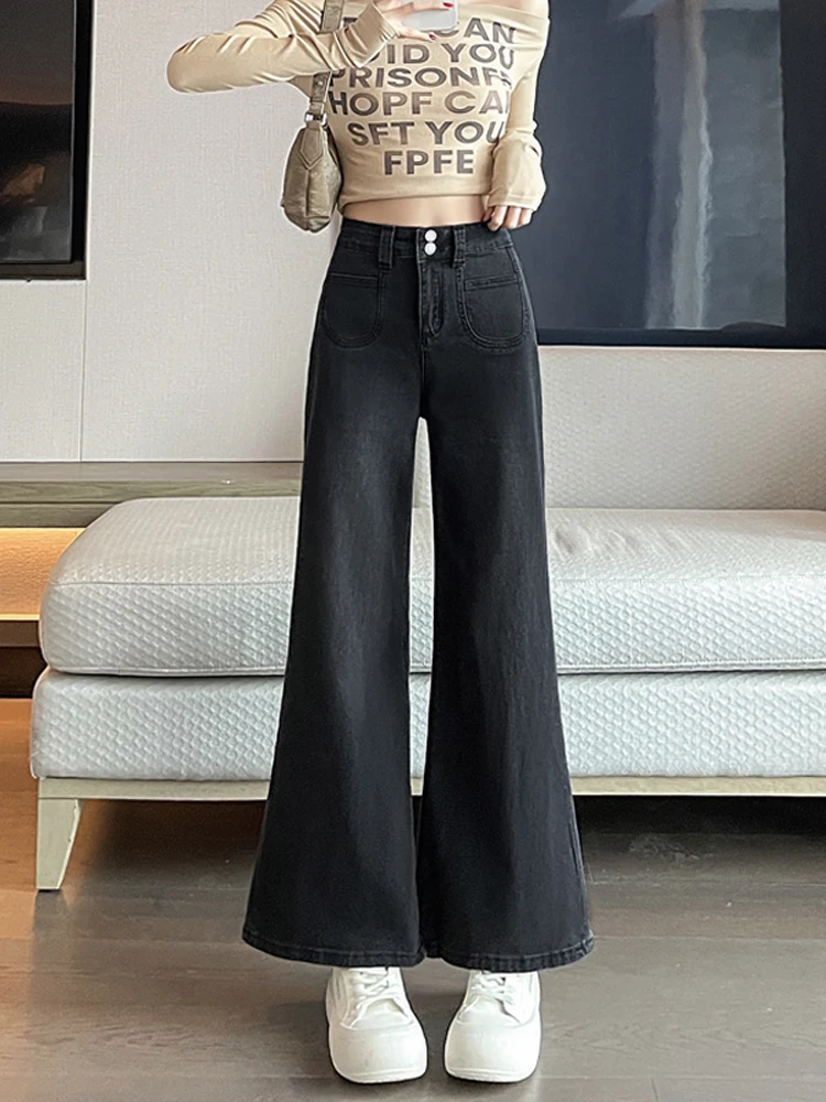 

Retro High Waist Wide Leg Jeans Women's Spring Autumn Small Size Loose Nine Point Flared Jeans Casual Style Denim Pants