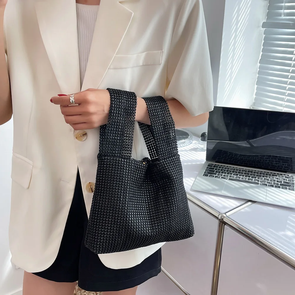 

Women Fashion Sequin Bag Solid Color Rhinestone Glitter Vest Purse Versatile Small Luxury Clutch Female Evening Party Handbag