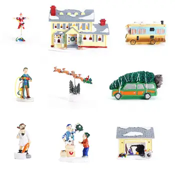 Jasně osvětlená budova Vánoce Santa Claus Auto Dům Vesnice Svátek Garáž Dekorace Griswold Vila Domácí Stolní Figurky 10 nejlepší prodej figurka z vesnice Noel - №8