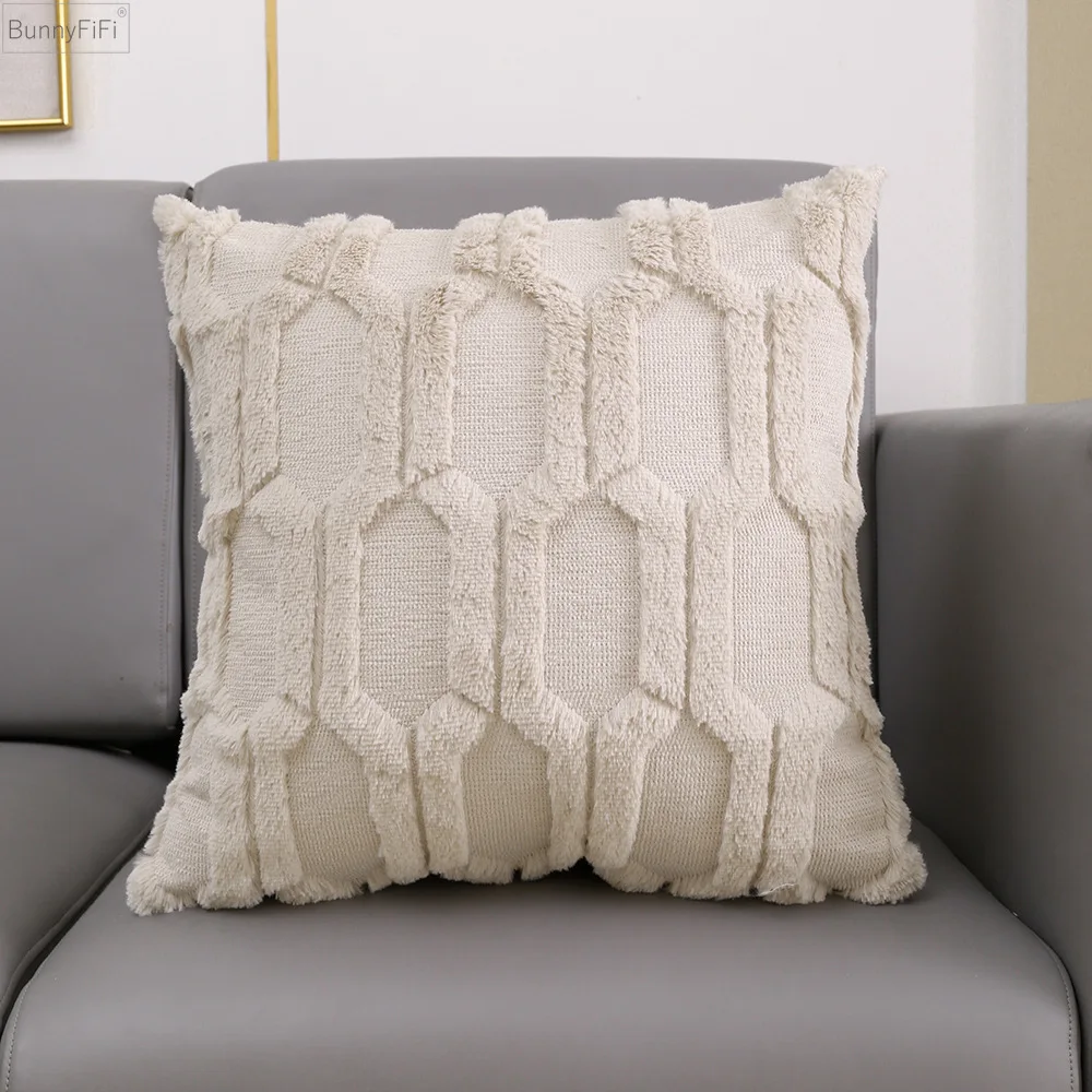 Soft Solid Fluffy Cushion Cover White Ivory Grey Yellow Coffee Geometric Pattern Home Decoration Pillow Cover 45x45cm 30x50cm