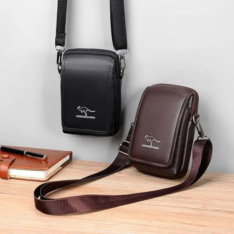 

Leather Fashion Phone Pouch Belt Bag Shoulder Crossbody Waist Pack Vintage Outdoor Multi-function Mens Leisure Hanging Waist Bag