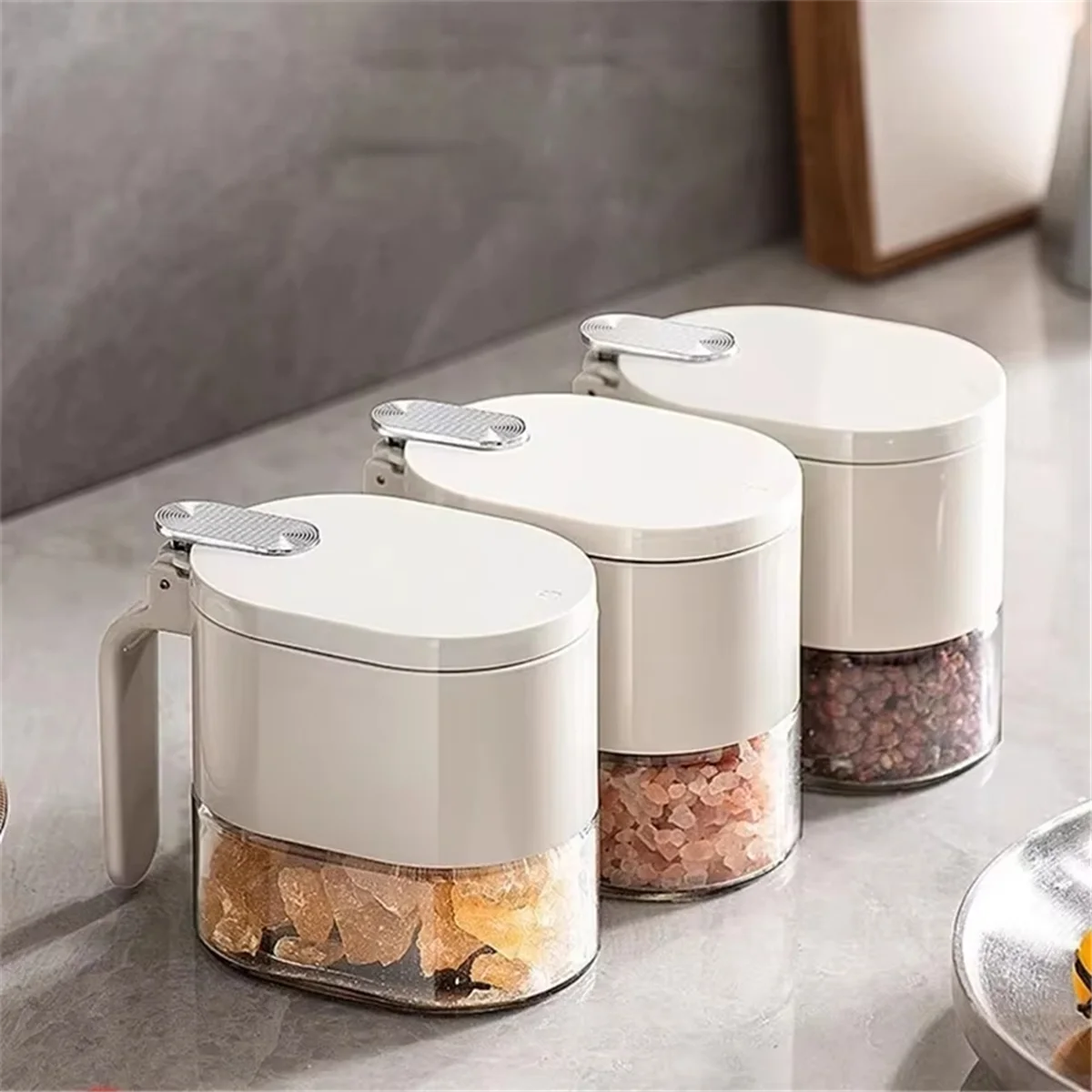مجموعة تخزين توابل المطبخ HHTL - صندوق توابل محكم الغلق عالي الجودة مع شاكر الملح وزجاجات التوابل، منظم منزلي