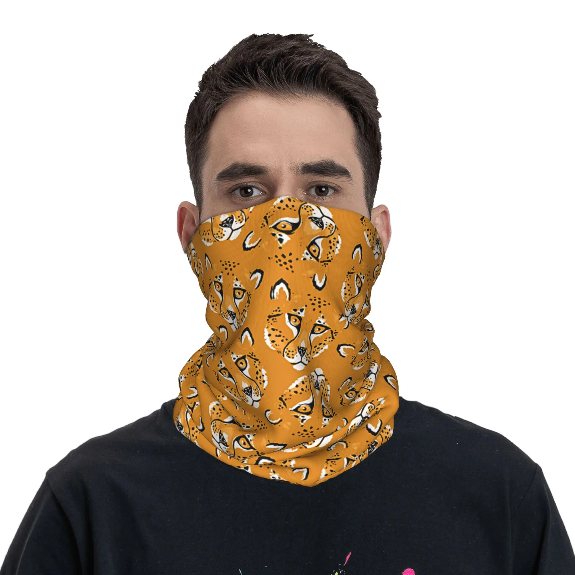 Cheetah Portrait  Bandana Neck Warmer Women Men Winter Ski Hiking Scarf Gaiter  Face Cover